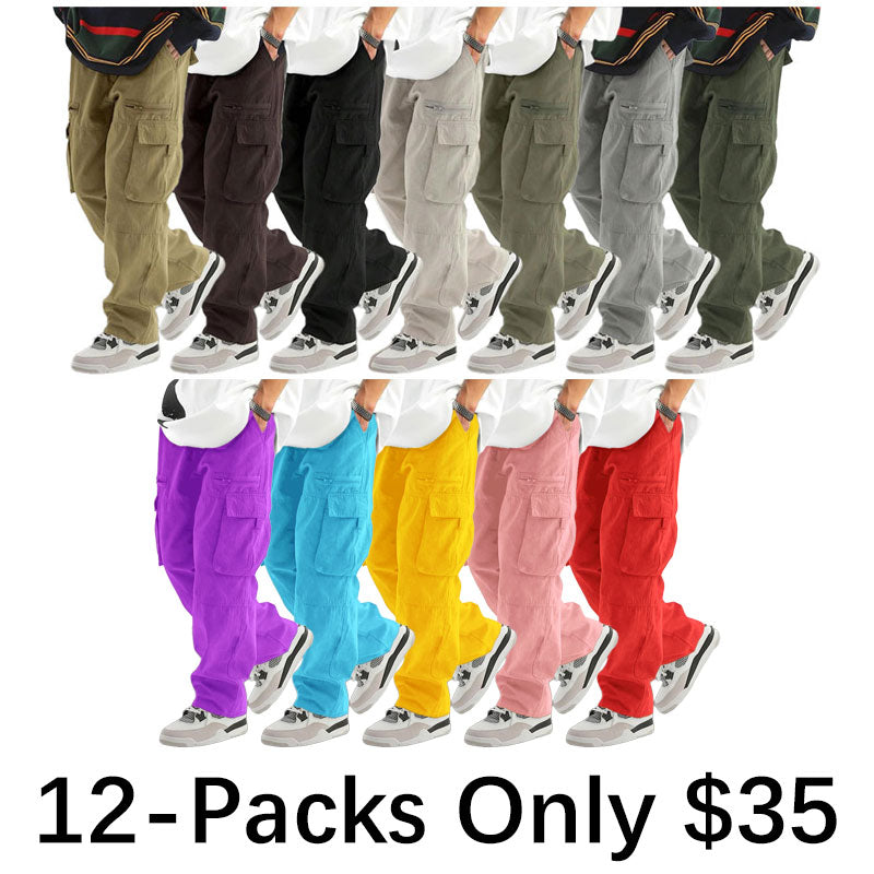 Men's Loose Solid Pocket Drawstring Waist Cargo Pant