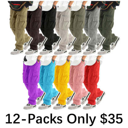 Men's Loose Solid Pocket Drawstring Waist Cargo Pant