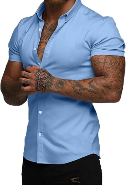 Men's Short Sleeve Dress Shirts Casual Button Down Wrinkle-Free Shirt
