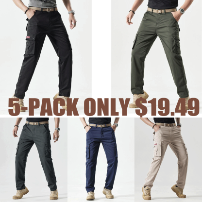 Men's Solid Color Patched Zipper Fly Cargo Pants