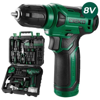 DEKO 8V Cordless Drill Set, 126-Piece Home Tool Kit With Storage Box, Unisex DIY Power Tool Set For Fence Installation, Room Décor, Furniture Assembly, And Daily Repairs