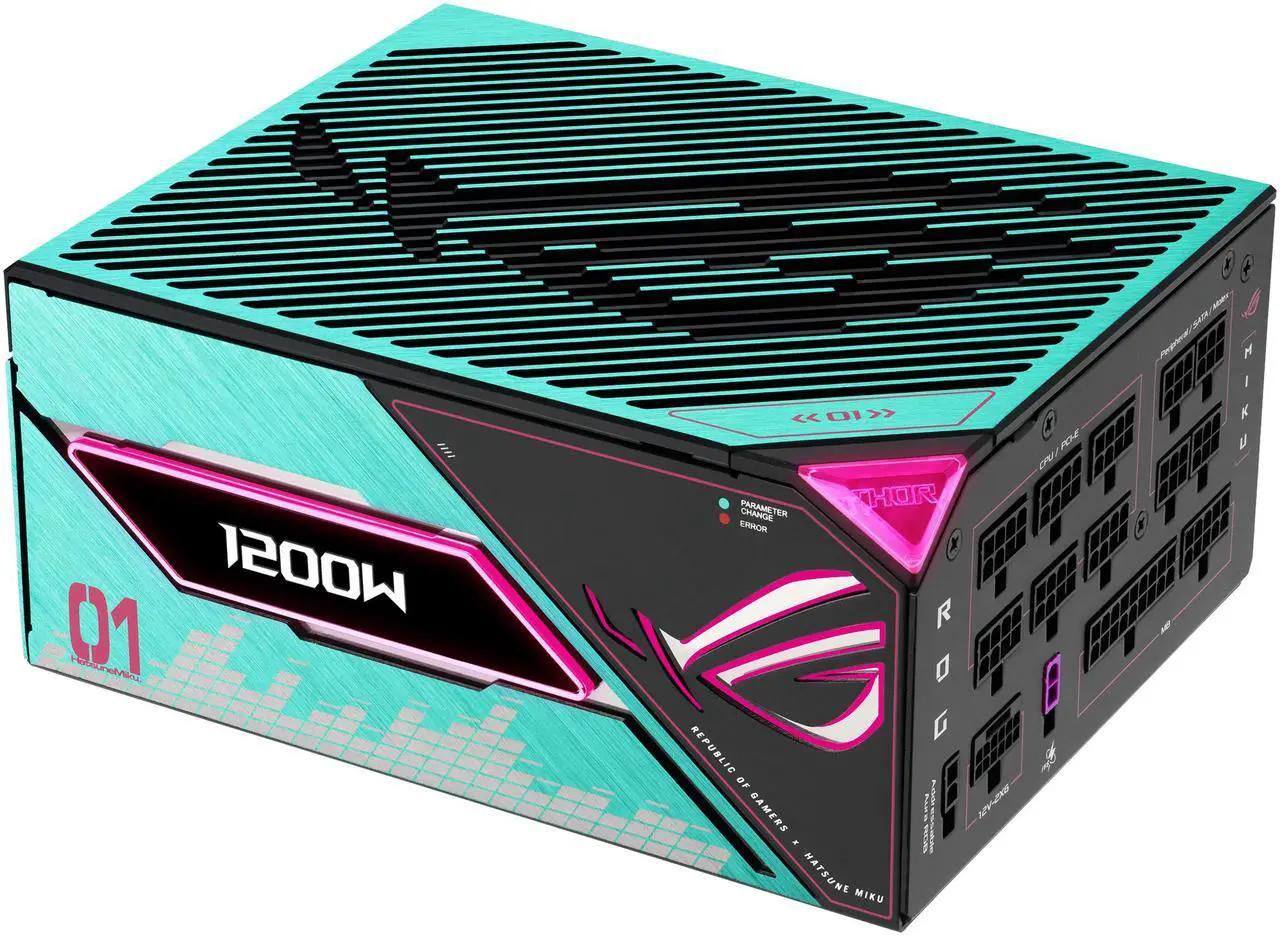 ASUS ROG Thor 1200W Platinum III Hatsune Miku Edition (80 PLUS Platinum Certified, ATX 3.1, GaN MOSFET, GPU-First Intelligent Voltage Stabilizer, Magnetic OLED Display, Turbo Mode, 10-Year Warranty)
