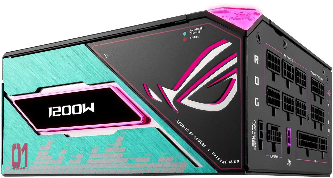 ASUS ROG Thor 1200W Platinum III Hatsune Miku Edition (80 PLUS Platinum Certified, ATX 3.1, GaN MOSFET, GPU-First Intelligent Voltage Stabilizer, Magnetic OLED Display, Turbo Mode, 10-Year Warranty)