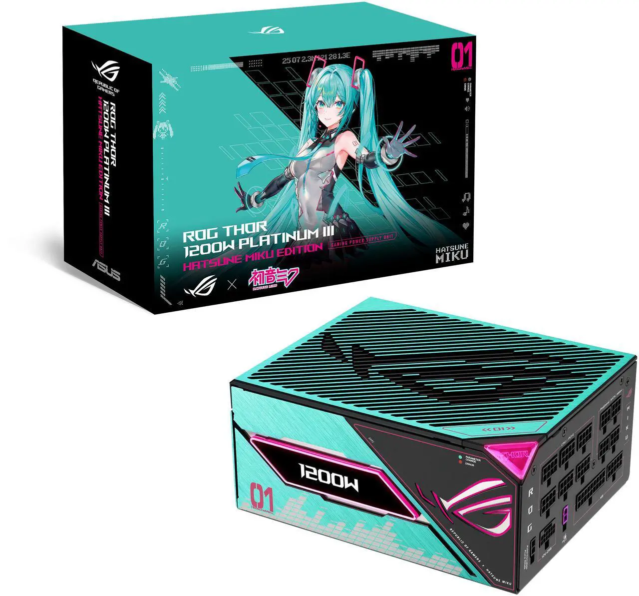 ASUS ROG Thor 1200W Platinum III Hatsune Miku Edition (80 PLUS Platinum Certified, ATX 3.1, GaN MOSFET, GPU-First Intelligent Voltage Stabilizer, Magnetic OLED Display, Turbo Mode, 10-Year Warranty)