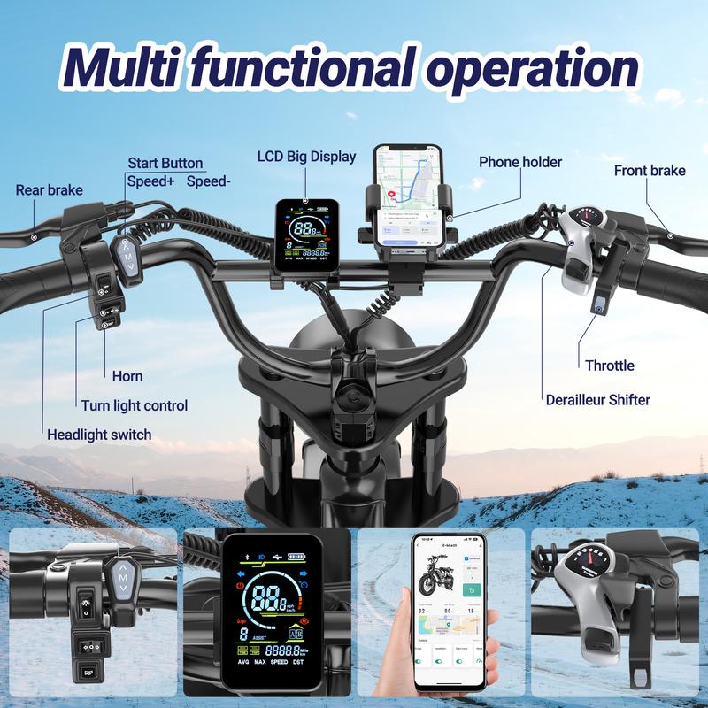 【Qlaway, VOLTVOGUE】Peak 1500W Electric Off-Road Bike 20-Inch Full Suspension E-Motorcycle, 48V 18Ah Removable Battery, 31MPH Top Speed, 40-55 Mile Range, 2-Seater, LED Headlights, 20-Inch All-Terrain Fat Tires, UL 2849 Certified