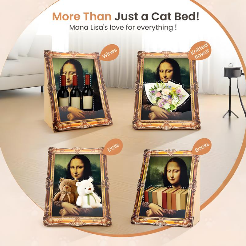 Art Cat House with Cat Scratcher,Mona Lisa 4D Frame, Famous Oil Painting Frame Cardboard Cat Bed, 2026 with Arm Front Panel, Easy-to-Assemble Bed Couch Cave Condo Creative Home Decoration