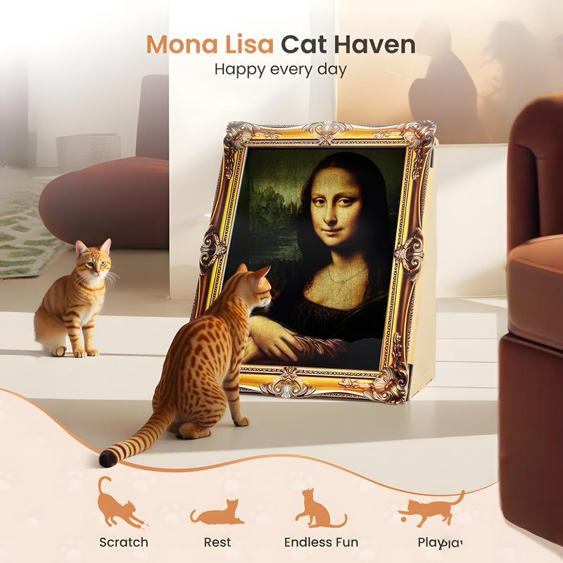 Art Cat House with Cat Scratcher,Mona Lisa 4D Frame, Famous Oil Painting Frame Cardboard Cat Bed, 2026 with Arm Front Panel, Easy-to-Assemble Bed Couch Cave Condo Creative Home Decoration