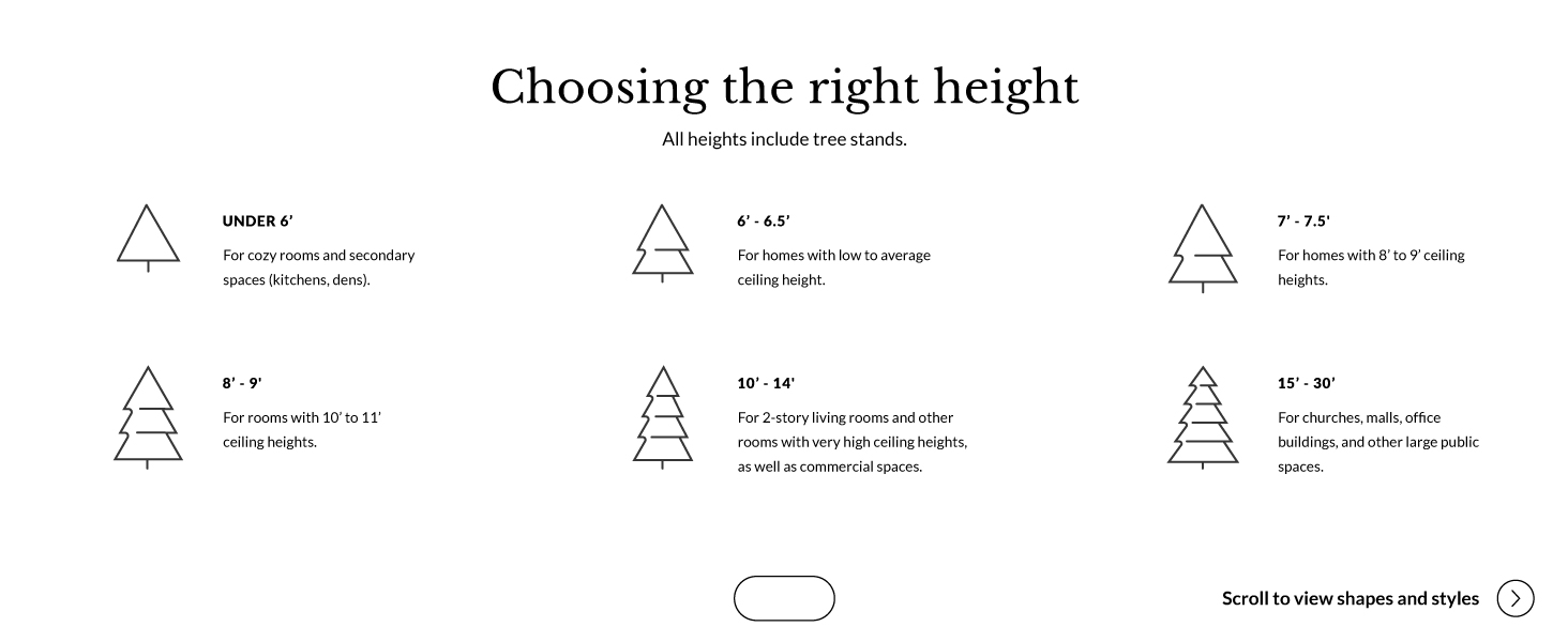 Balsam Hill artificial Christmas tree height options
