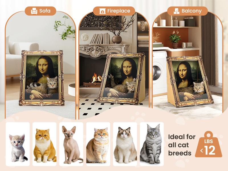 Vagascape Art Cat House with Cat Scratcher,Mona Lisa 4D Frame, Famous Oil Painting Frame Cardboard Cat Bed, 2026 with Arm Front Panel, Easy-to-Assemble Bed Couch Cave Condo Creative Home Decoration