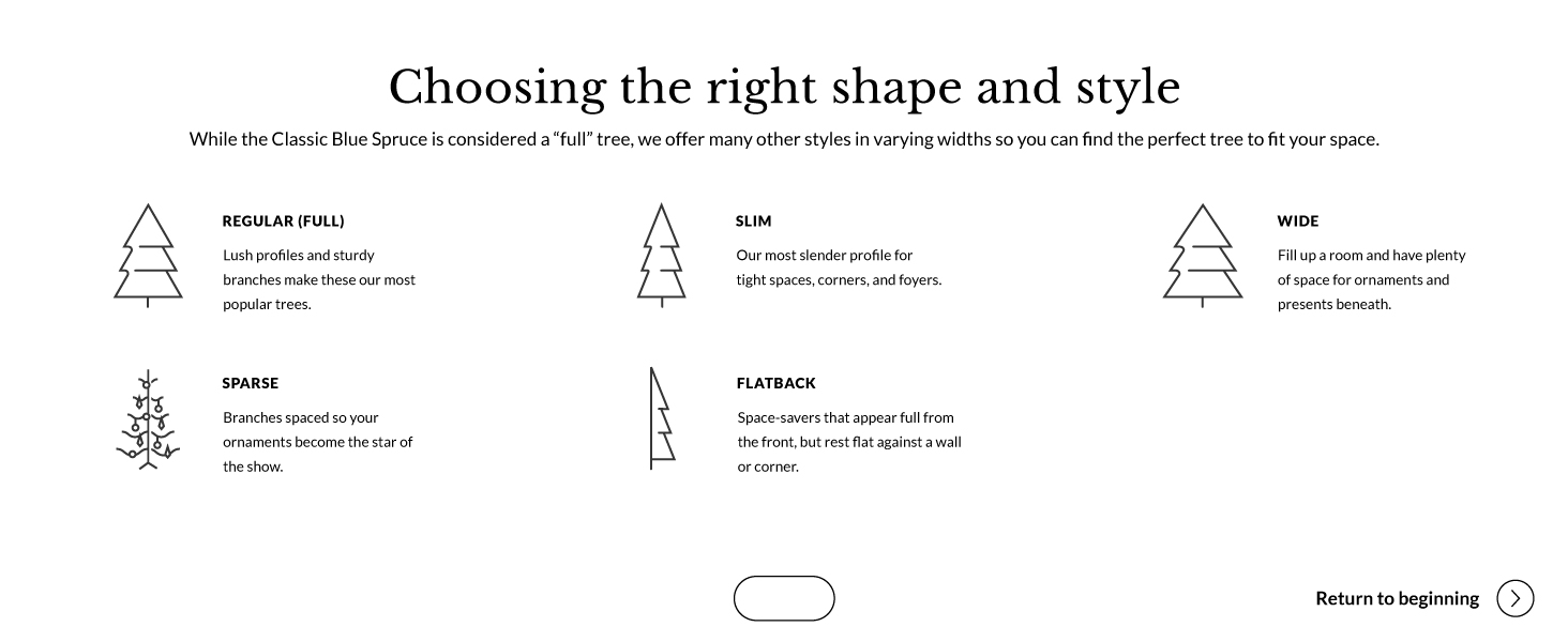 Balsam Hill artificial Christmas tree shape and style options