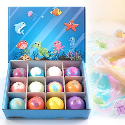 2026 New Ocean Toy Bath Salt Ball Sleeve Box Bath Bombs, 12 Pack Bath Bombs with Surprise Spring Inside, Upgrade Easter Gifts Bubble Easter Basket Stuffers Easter Egg Fillers (Blue)