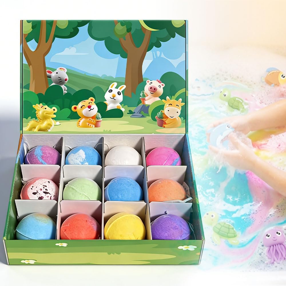 2026 New Ocean Toy Bath Salt Ball Sleeve Box Bath Bombs, 12 Pack Bath Bombs with Surprise Spring Inside, Upgrade Easter Gifts Bubble Easter Basket Stuffers Easter Egg Fillers (Blue)