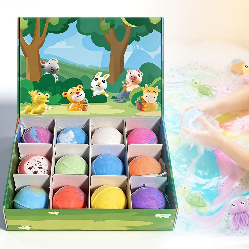 2026 New Ocean Toy Bath Salt Ball Sleeve Box Bath Bombs, 12 Pack Bath Bombs with Surprise Spring Inside, Upgrade Easter Gifts Bubble Easter Basket Stuffers Easter Egg Fillers (Blue)