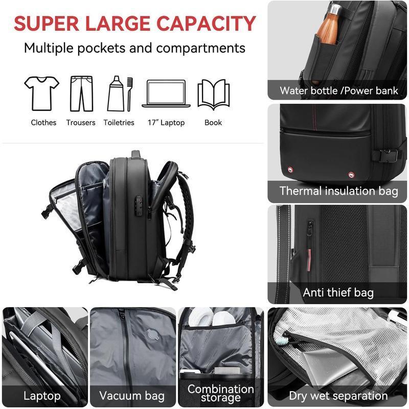 Expandable 60L Airback Vacuum Seal Travel Backpack Compression Bag Water Resistant TSA Lock Black Electric AirPump Included Outdoor Essential