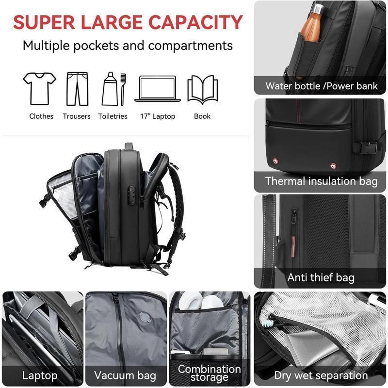 Expandable 60L Airback Vacuum Seal Travel Backpack Compression Bag Water Resistant TSA Lock Black Electric AirPump Included Outdoor Essential