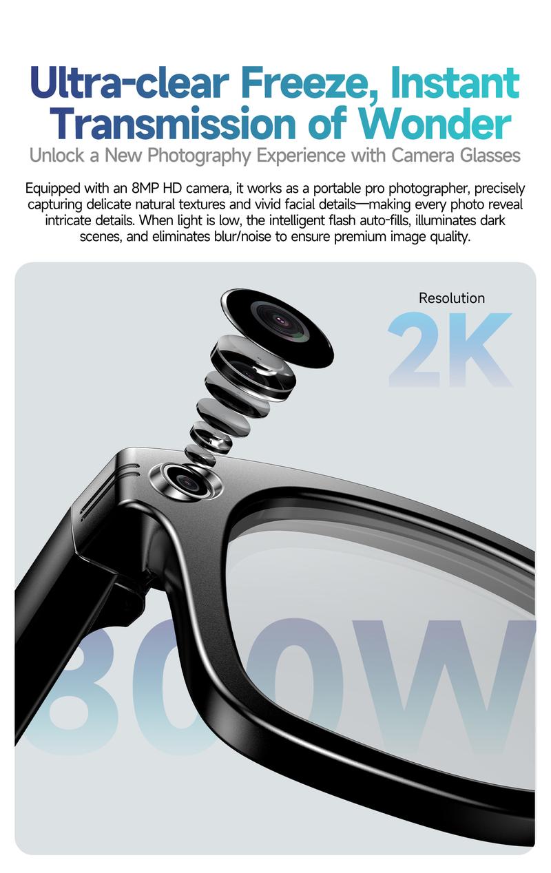 Smart AI Camera Glasses with 8MP Resolution Photochromic Lenses Convenient Button Touch Adjustment for Travel Outdoor Adventures Hands-Free Photography 160+Languages Real-Time Translation Bluetooth Wi Wearable