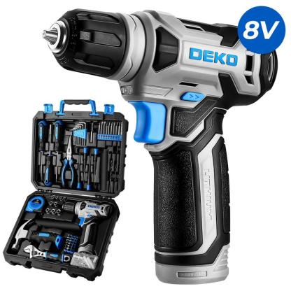 DEKO 8V Cordless Drill Set, 126-Piece Home Tool Kit With Storage Box, Unisex DIY Power Tool Set For Fence Installation, Room Décor, Furniture Assembly, And Daily Repairs