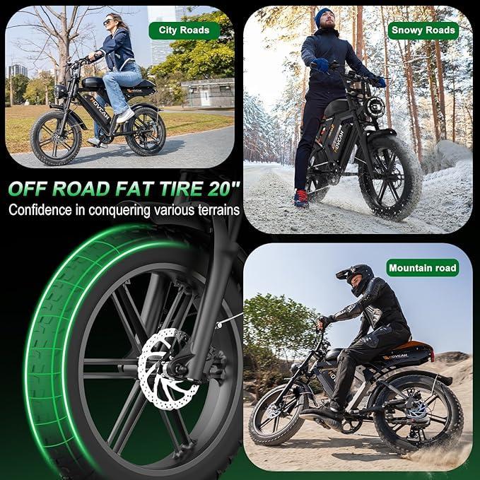 V30&V30Max MOVCAN E-Bike for Adults,1500W Motor 20" Fat Tire Ebike,Up to 32MPH/28MPH & 120/70 Miles,48V 31.2/15.6AH Removable Dual Battery, 7 Speed Gear, Hydraulic Brakes&Full Suspension Electric Motorcycle