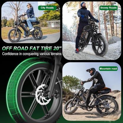 V30&V30Max MOVCAN E-Bike for Adults,1500W Motor 20" Fat Tire Ebike,Up to 32MPH/28MPH & 120/70 Miles,48V 31.2/15.6AH Removable Dual Battery, 7 Speed Gear, Hydraulic Brakes&Full Suspension Electric Motorcycle