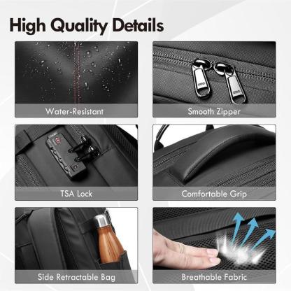 Expandable 60L Airback Vacuum Seal Travel Backpack Compression Bag Water Resistant TSA Lock Black Electric AirPump Included Outdoor Essential