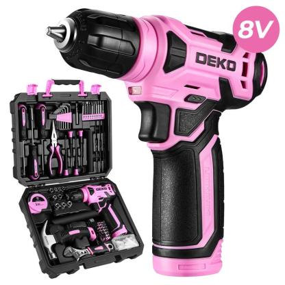 DEKO 8V Cordless Drill Set, 126-Piece Home Tool Kit With Storage Box, Unisex DIY Power Tool Set For Fence Installation, Room Décor, Furniture Assembly, And Daily Repairs