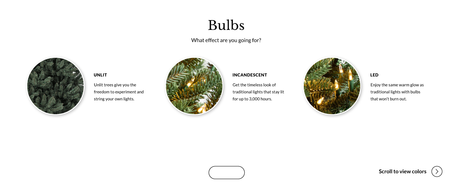 Balsam Hill artificial Christmas tree bulb options