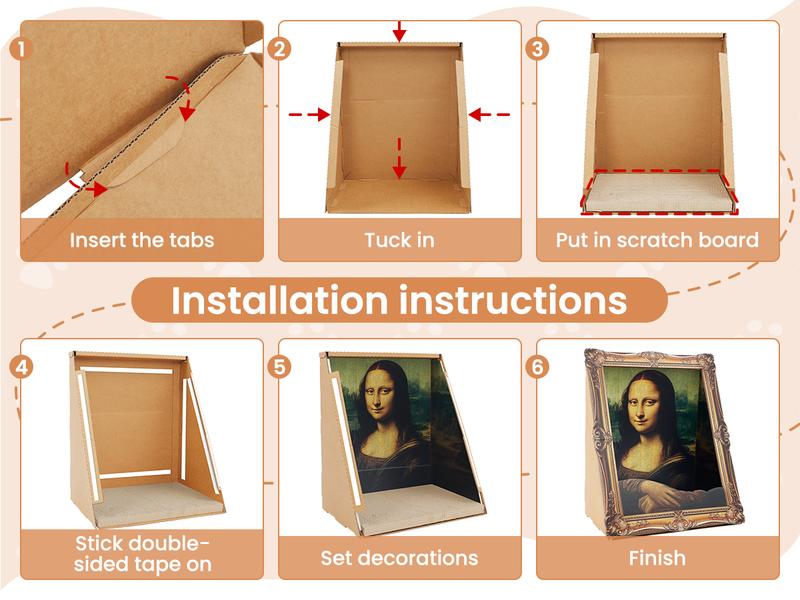 Vagascape Art Cat House with Cat Scratcher,Mona Lisa 4D Frame, Famous Oil Painting Frame Cardboard Cat Bed, 2026 with Arm Front Panel, Easy-to-Assemble Bed Couch Cave Condo Creative Home Decoration