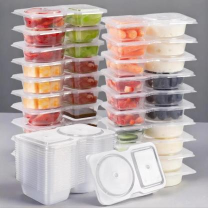 Clear Reusable Snack Airtight Container Set with Lid, Stackable Plastic Double Compartment Snack Box, Leak Proof Food Storage Containers, Leakproof Snack Pack Container for On-the-go Meals and Camping, Kitchen, Eating Containers, Food Storage Organizer