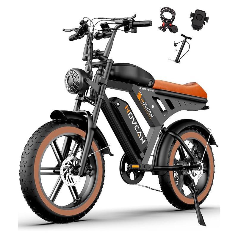 V30&V30Max MOVCAN E-Bike for Adults,1500W Motor 20" Fat Tire Ebike,Up to 32MPH/28MPH & 120/70 Miles,48V 31.2/15.6AH Removable Dual Battery, 7 Speed Gear, Hydraulic Brakes&Full Suspension Electric Motorcycle