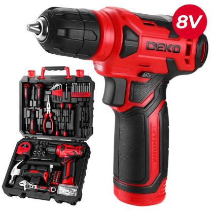 DEKO 8V Cordless Drill Set, 126-Piece Home Tool Kit With Storage Box, Unisex DIY Power Tool Set For Fence Installation, Room Décor, Furniture Assembly, And Daily Repairs
