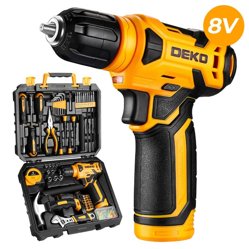 DEKO 8V Cordless Drill Set, 126-Piece Home Tool Kit With Storage Box, Unisex DIY Power Tool Set For Fence Installation, Room Décor, Furniture Assembly, And Daily Repairs