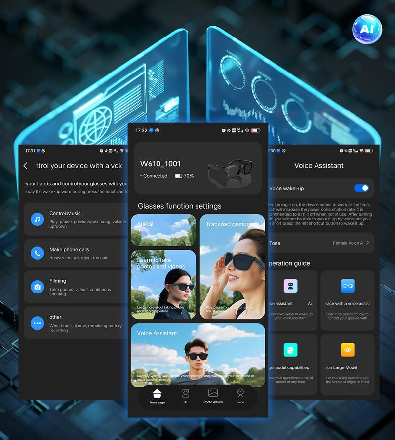 Smart AI Camera Glasses with 8MP Resolution Photochromic Lenses Convenient Button Touch Adjustment for Travel Outdoor Adventures Hands-Free Photography 160+Languages Real-Time Translation Bluetooth Wi Wearable