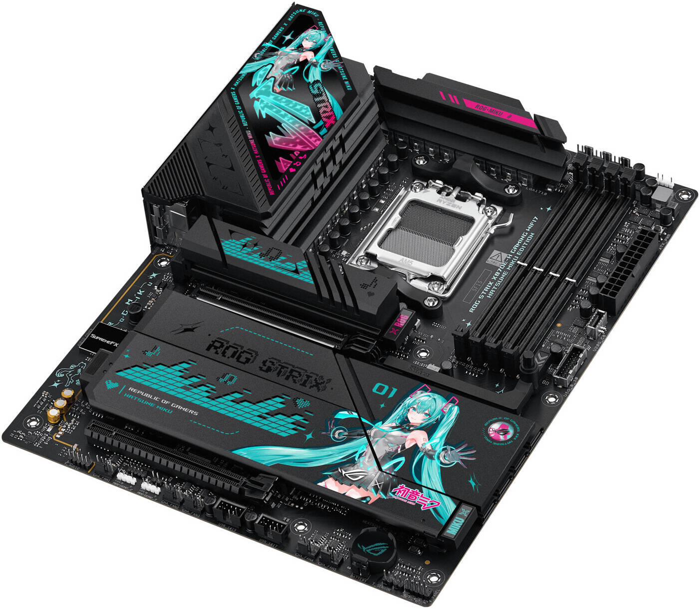 ASUS ROG STRIX X870E-H Gaming WIFI7 & BT Hatsune Miku Edition Motherboard, AMD X870E Chipset, 4x DDR5 DIMM Slots, 256GB Max Memory, 1x PCIe 5.0 x16 Slots, 4 x M.2 Slots | 90MB1MA0-M0EAY0