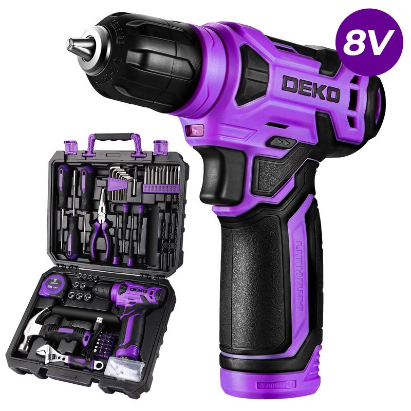 DEKO 8V Cordless Drill Set, 126-Piece Home Tool Kit With Storage Box, Unisex DIY Power Tool Set For Fence Installation, Room Décor, Furniture Assembly, And Daily Repairs