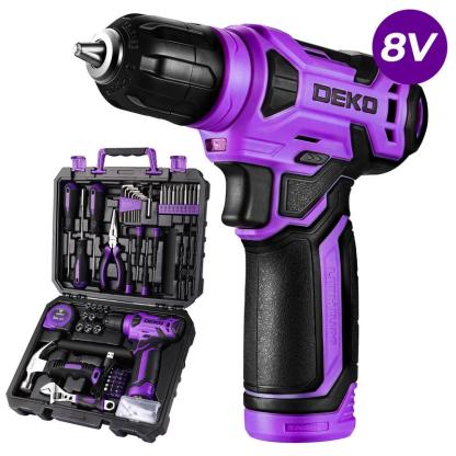 DEKO 8V Cordless Drill Set, 126-Piece Home Tool Kit With Storage Box, Unisex DIY Power Tool Set For Fence Installation, Room Décor, Furniture Assembly, And Daily Repairs