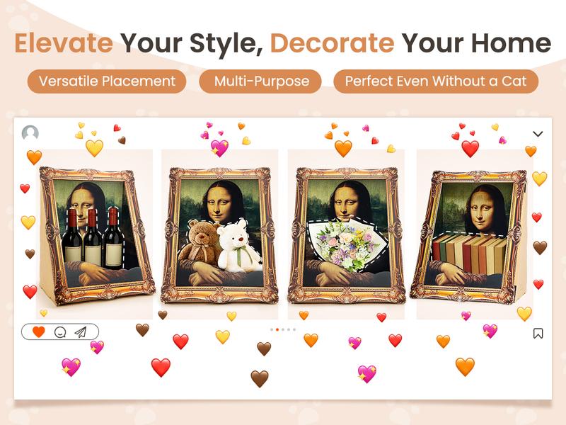 Vagascape Art Cat House with Cat Scratcher,Mona Lisa 4D Frame, Famous Oil Painting Frame Cardboard Cat Bed, 2026 with Arm Front Panel, Easy-to-Assemble Bed Couch Cave Condo Creative Home Decoration