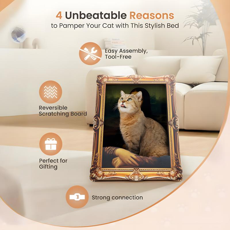 Art Cat House with Cat Scratcher,Mona Lisa 4D Frame, Famous Oil Painting Frame Cardboard Cat Bed, 2026 with Arm Front Panel, Easy-to-Assemble Bed Couch Cave Condo Creative Home Decoration