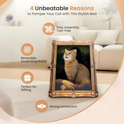 Art Cat House with Cat Scratcher,Mona Lisa 4D Frame, Famous Oil Painting Frame Cardboard Cat Bed, 2026 with Arm Front Panel, Easy-to-Assemble Bed Couch Cave Condo Creative Home Decoration