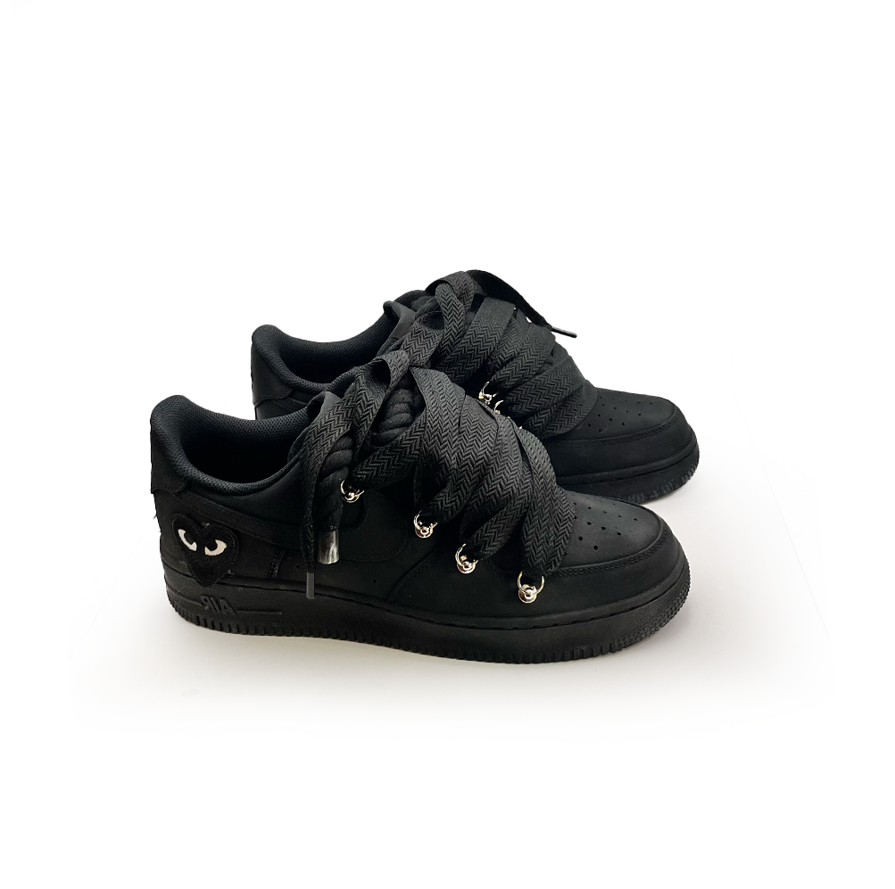 Custom  AF1 Ninja black '' Rope Laces Black '' Love stride Black