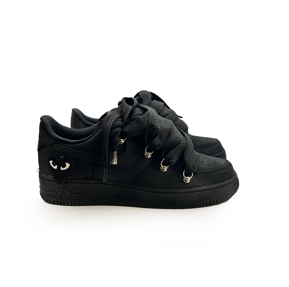 Custom  AF1 Ninja black '' Rope Laces Black '' Love stride Black