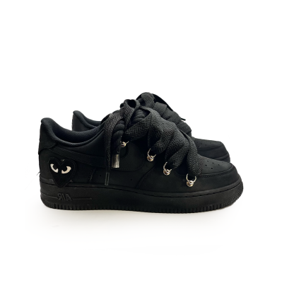 Custom  AF1 Ninja black '' Rope Laces Black '' Love stride Black