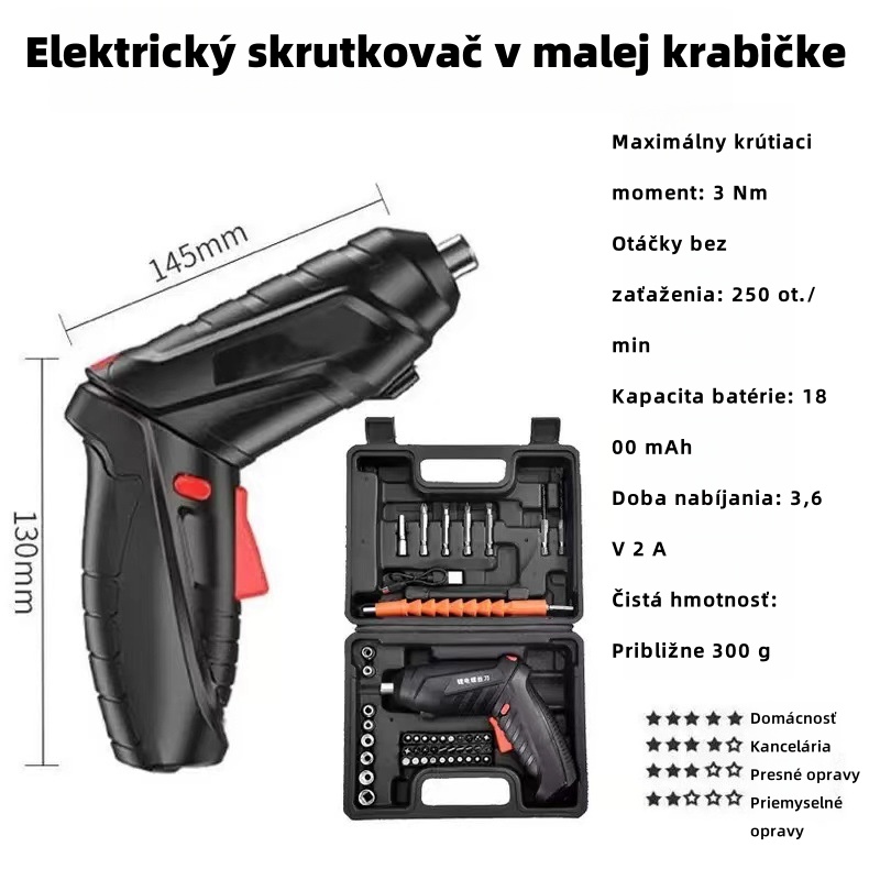 Univerzálny elektrický skrutkovač pre domácnosť a priemysel, ľahko zvládne odstraňovanie skrutiek a montáž.