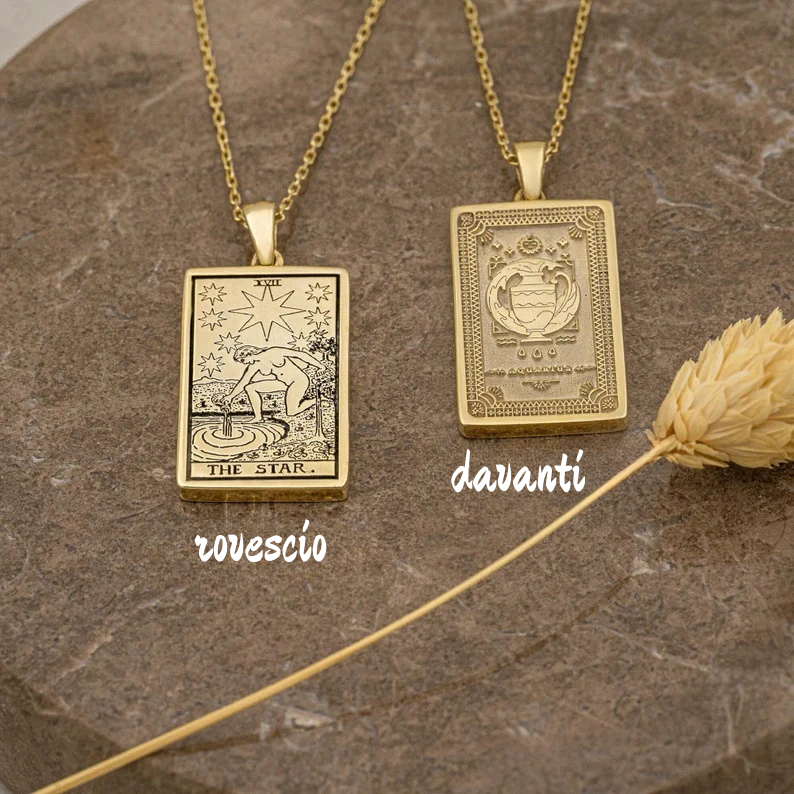 Collana con dodici carte dei tarocchi dello zodiaco, stella dell'Acquario a doppia faccia - ciondolo costellazione squisito - gioielli astrologici - regalo squisito (adatto a uomini e donne)