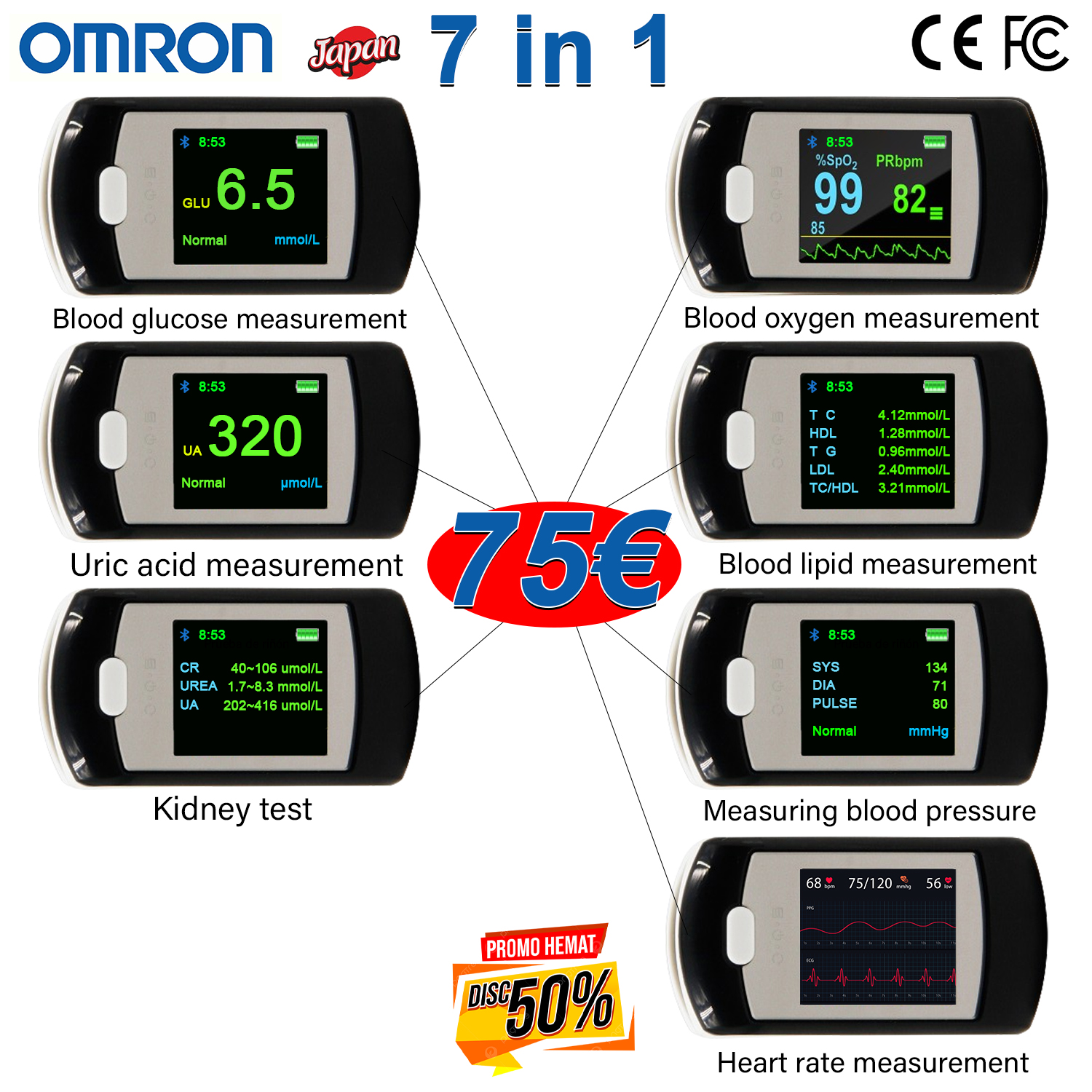 🌈🌈Horúce ponuky🔥2025 Omron vysoko presný neinvazívny glukomer a krvný oxymeter