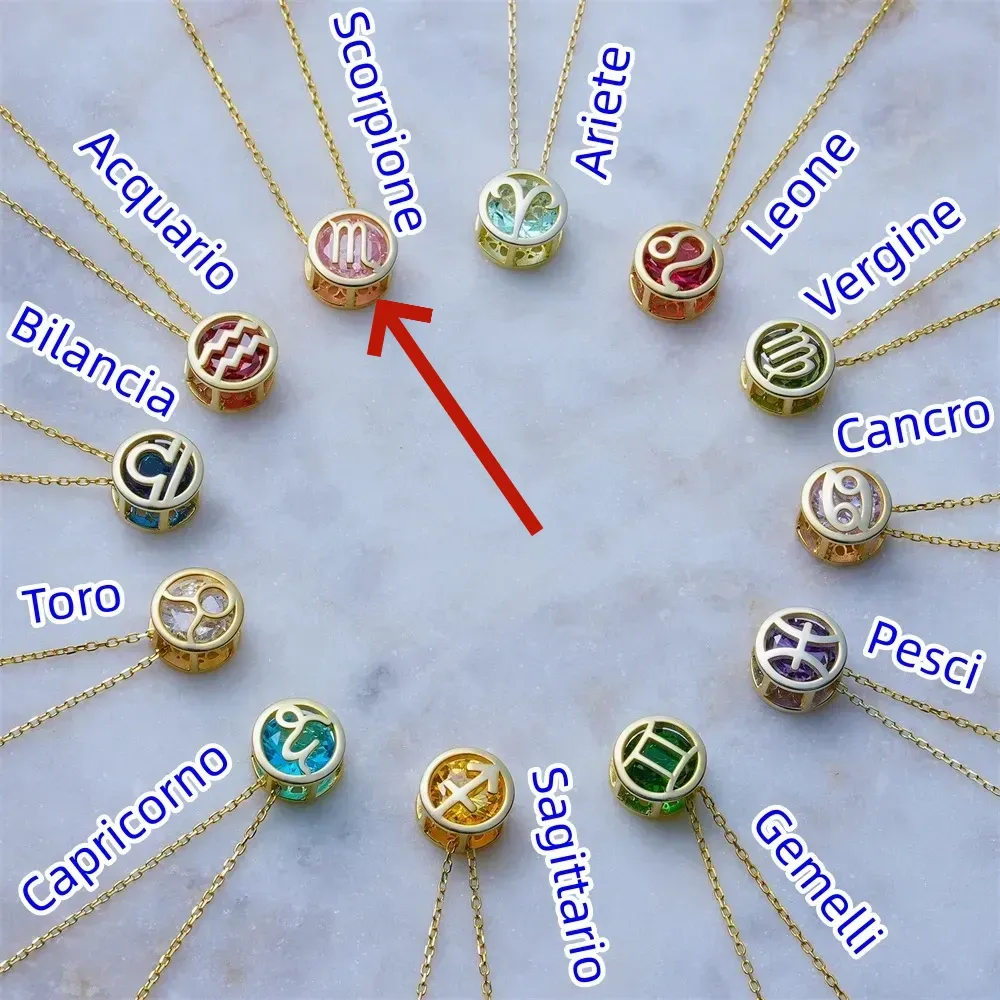 🌟🌈 Esclusiva collana dello zodiaco in oro 18k con pietra portafortuna unica✨🎁 (unisex)