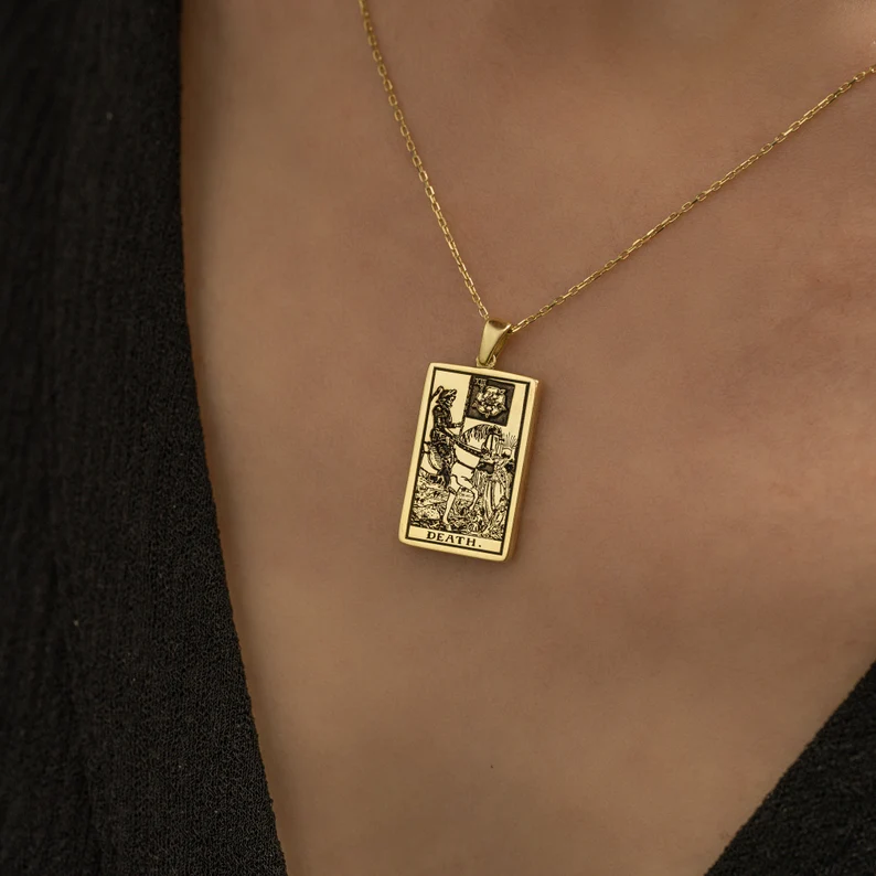 Collana zodiacale con carta dei tarocchi della morte dello Scorpione a doppia faccia - Ciondolo Boho sofisticato - Gioielli astrologici - Miglior regalo