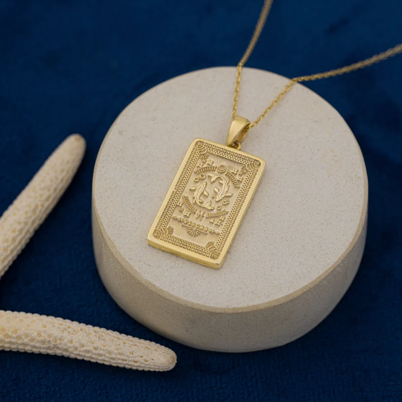 Dodici segni zodiacali Tarocchi Collana Pesci Luna Doppia faccia - Ciondolo celeste - Gioielli zodiacali - Regalo di compleanno - Il miglior regalo (Unisex)