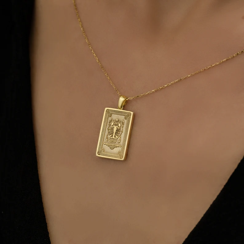 Collana zodiacale con carta dei tarocchi della morte dello Scorpione a doppia faccia - Ciondolo Boho sofisticato - Gioielli astrologici - Miglior regalo