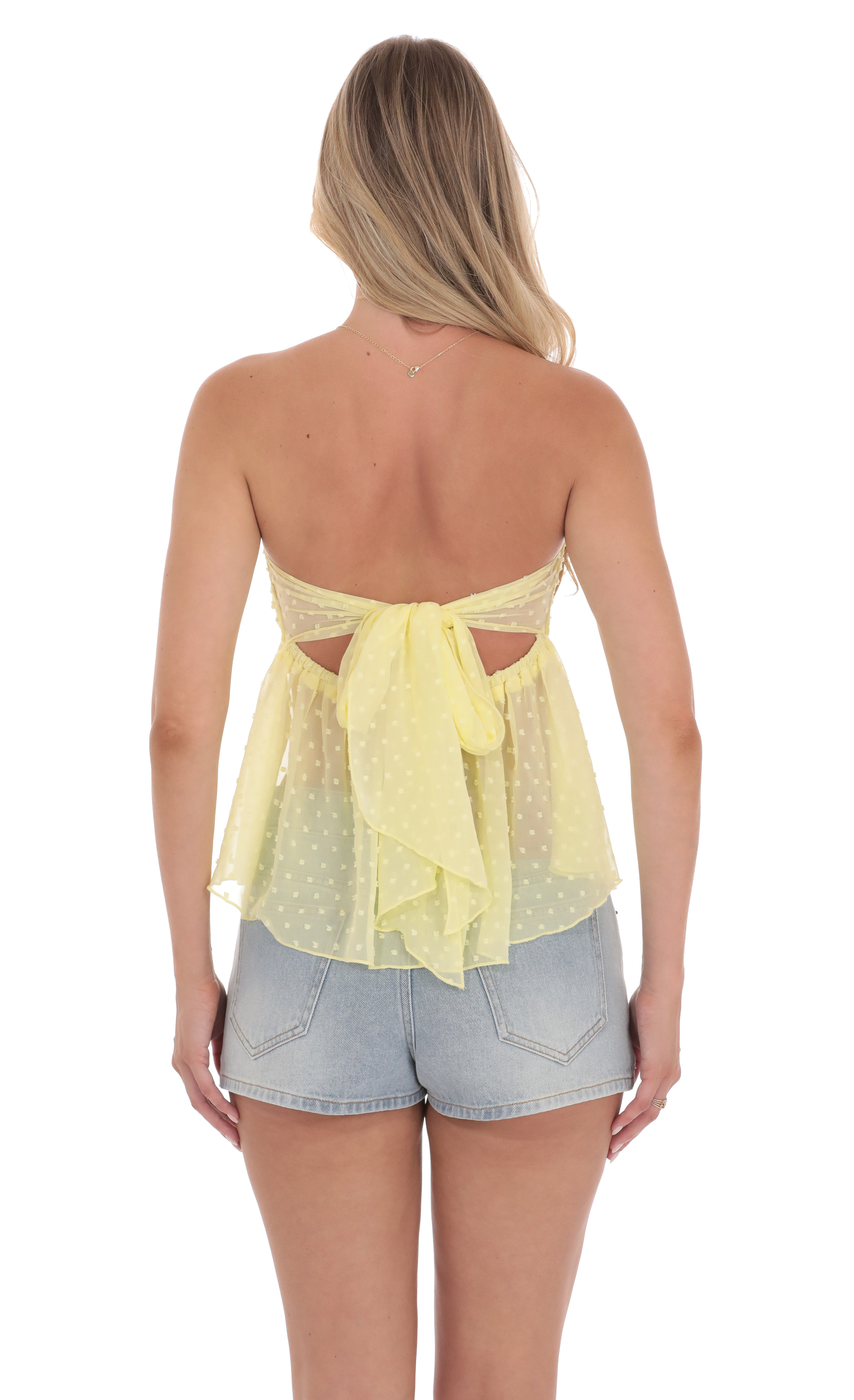 Dotted Strapless Babydoll Top in Yellow-My Sky Diva