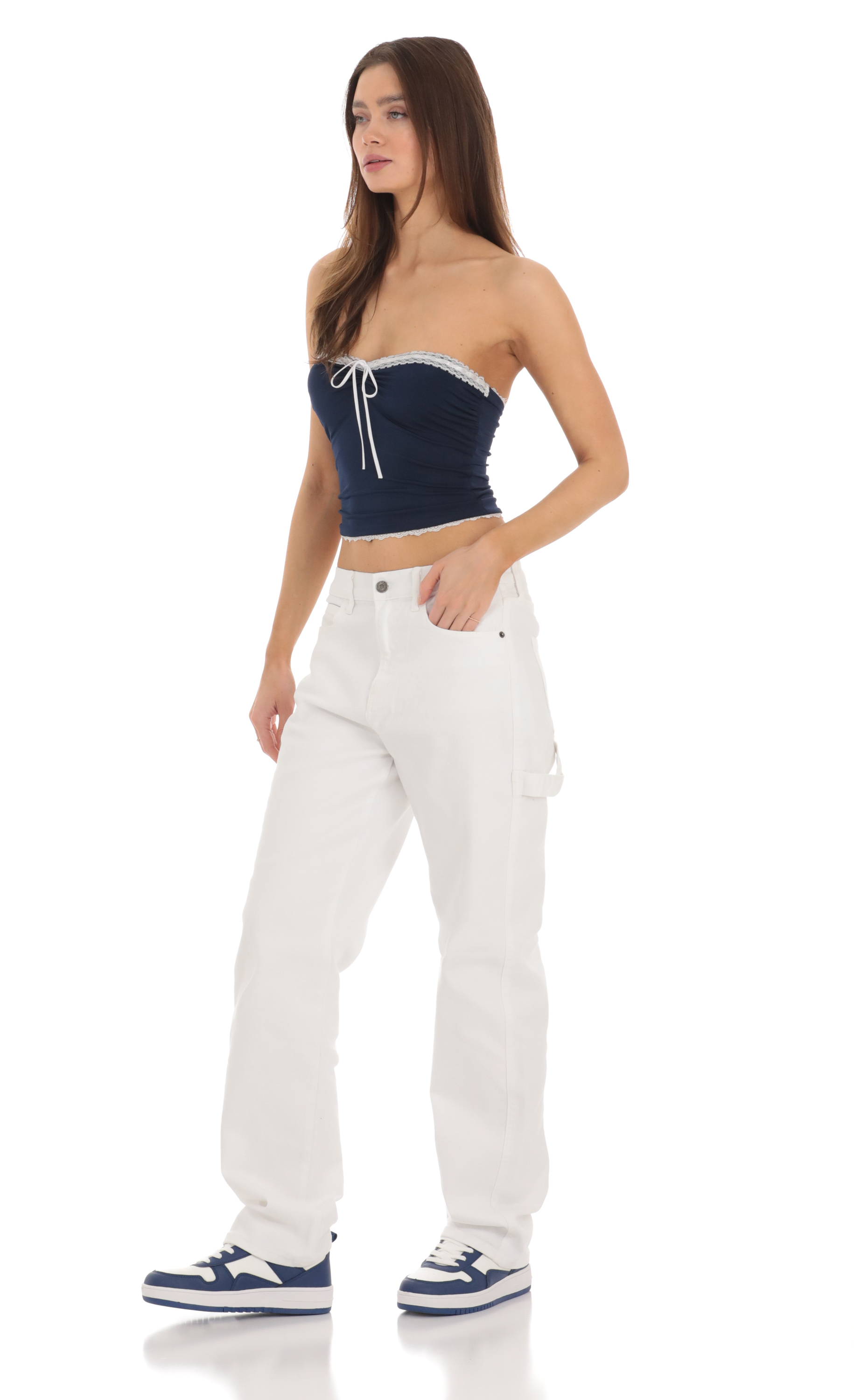 Straight Cargo Jeans in White-My Sky Diva